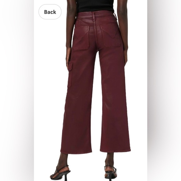 NWT- Hudson Rosie Cargo Wide Leg Faux Leather pants, Coated Bordeaux, size 33 - Picture 2 of 12